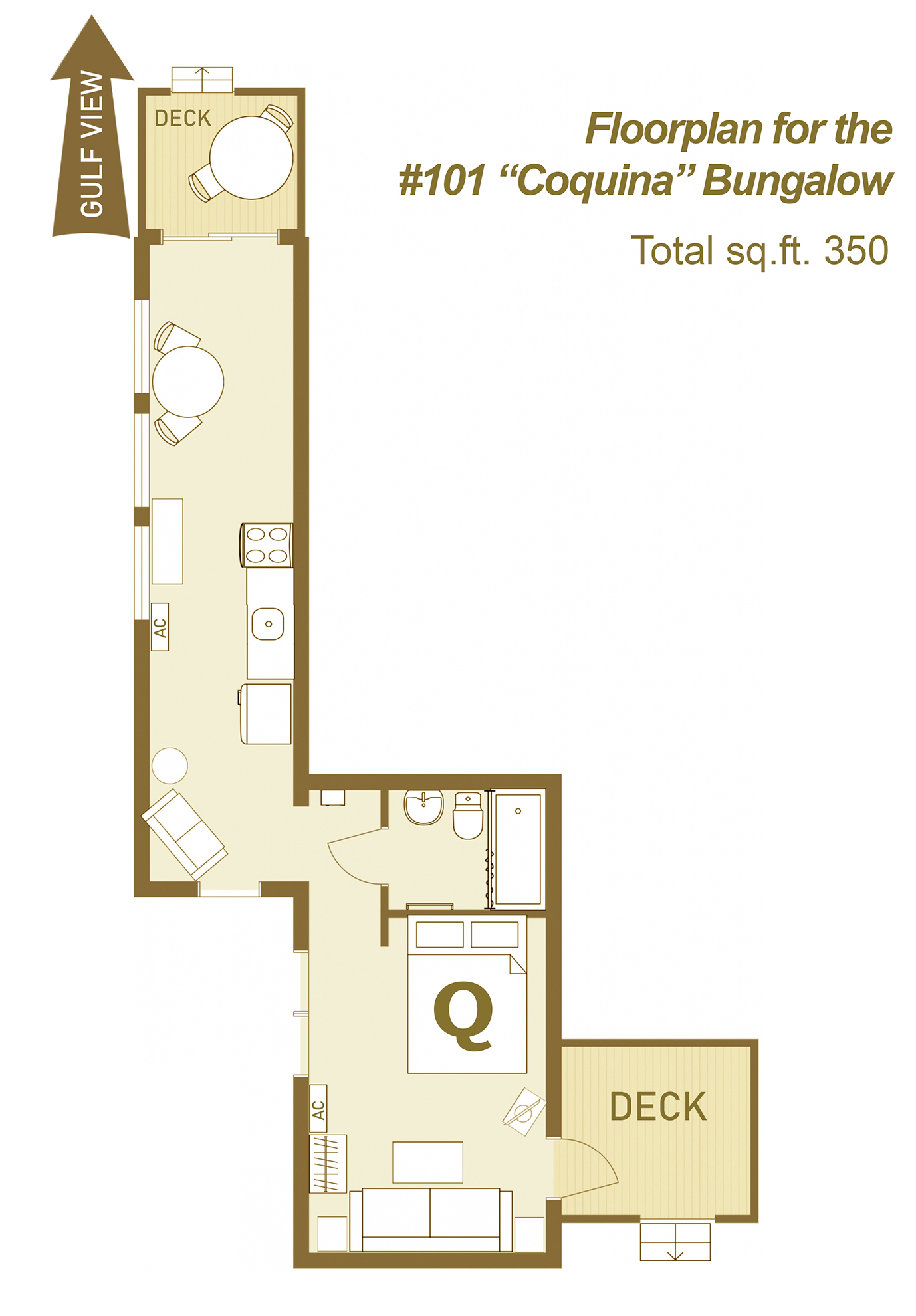 Floor plan for Coquina Bungalow #101 Bungalow