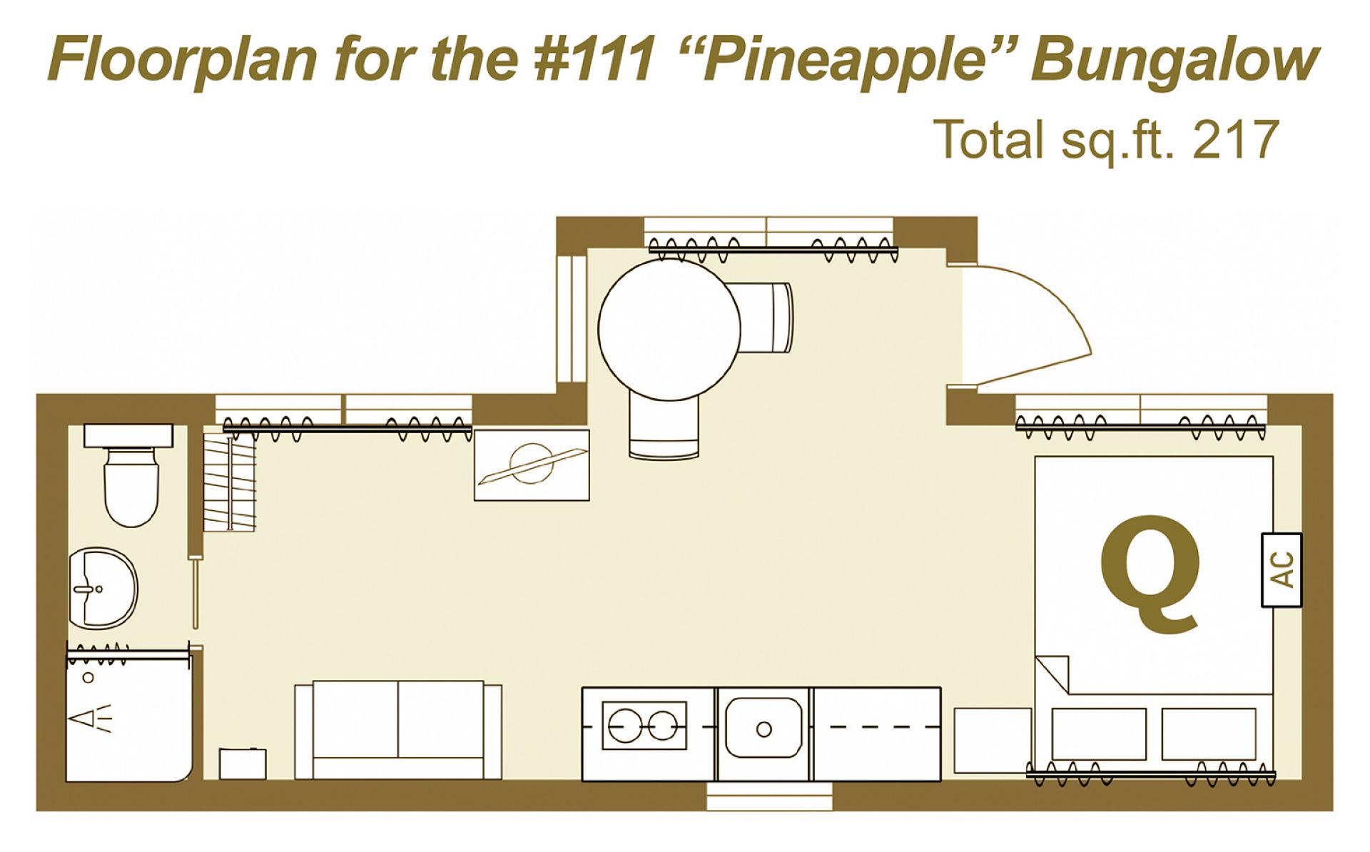 Floor plan for Pineapple Bungalow #111 Bungalow